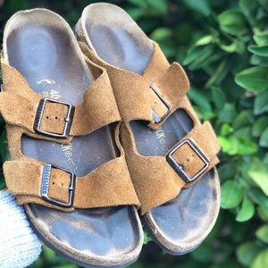 Tan textured leather Arizona Birkenstock sandal